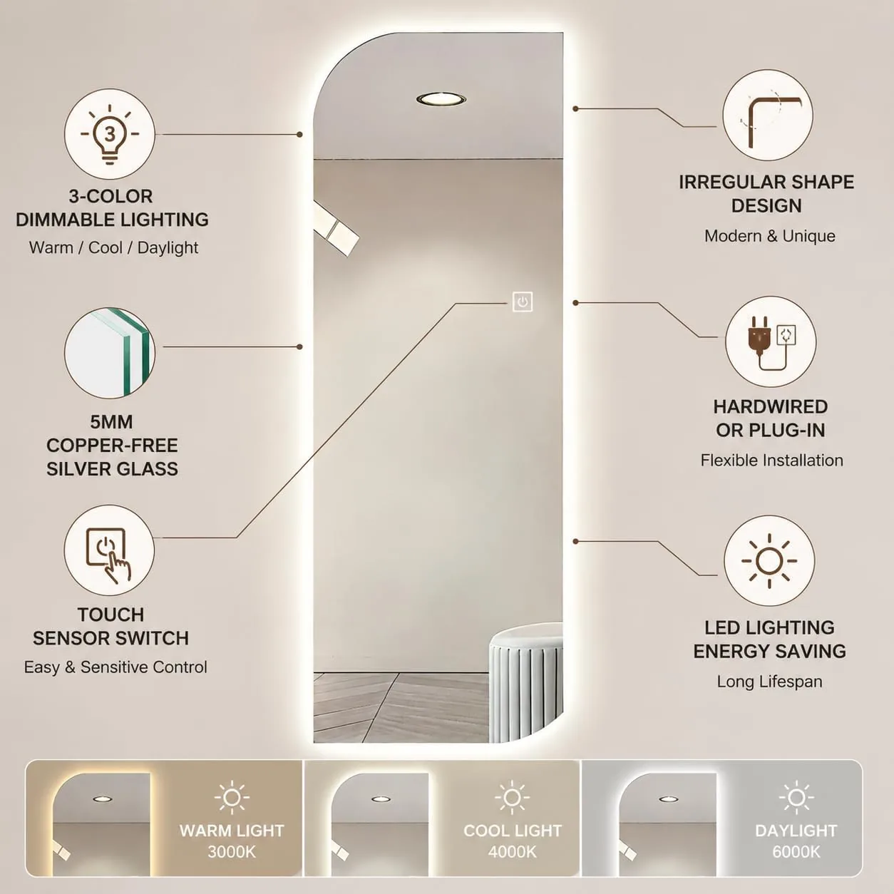 Beveled-Edge LED Mirror — view 2