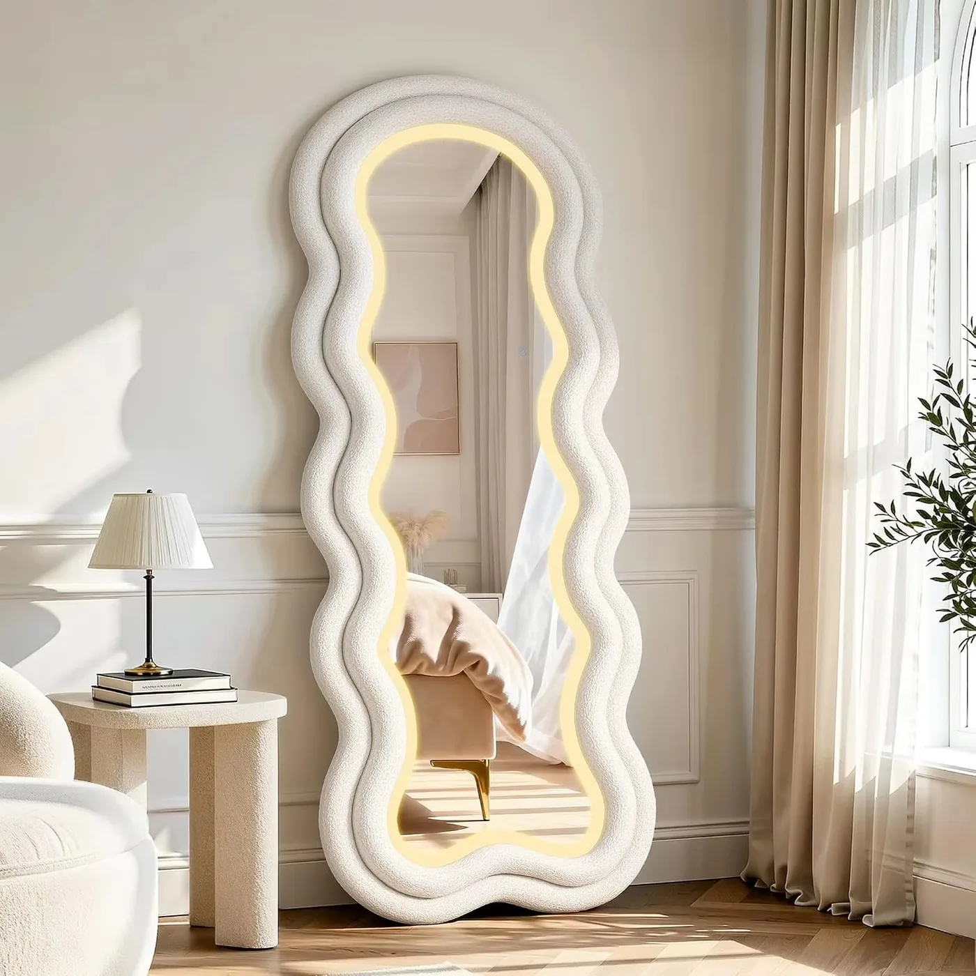 Wavy LED floor mirror by YeLin