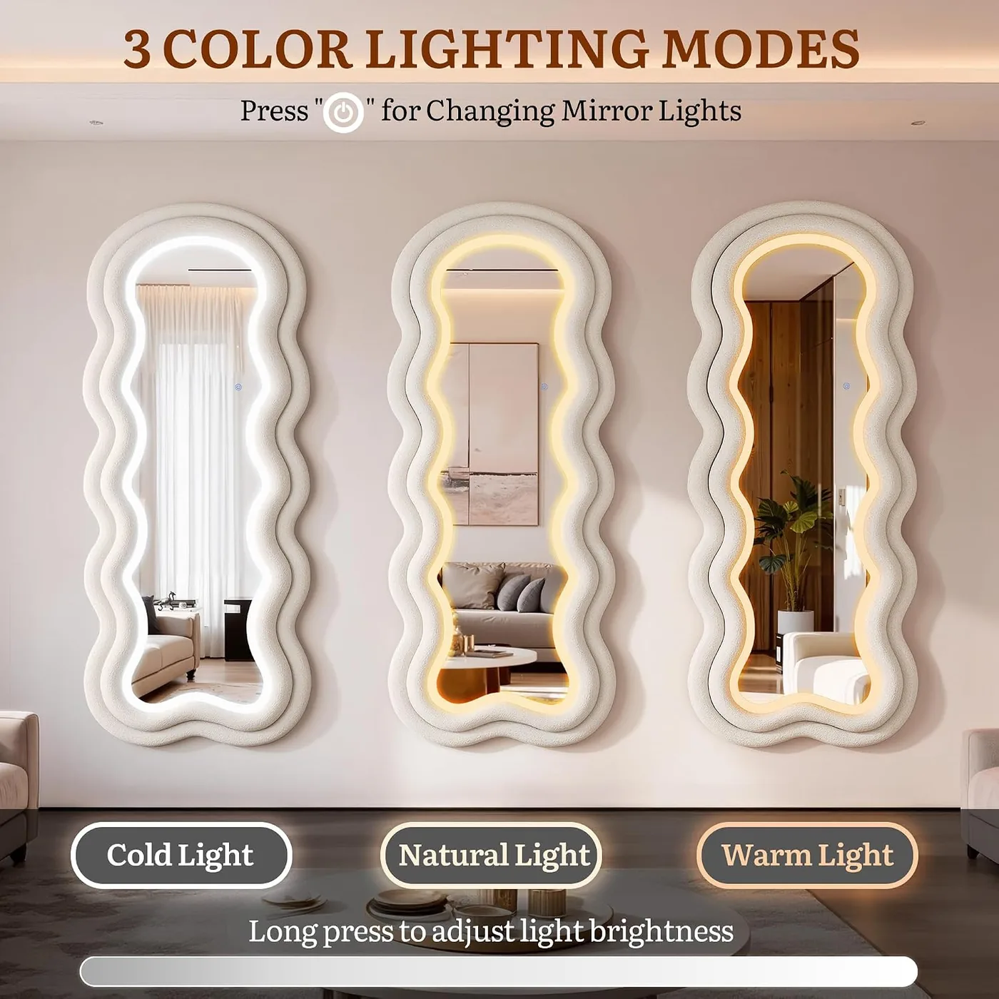 Wavy Fabric-Framed LED Floor Mirror — view 2